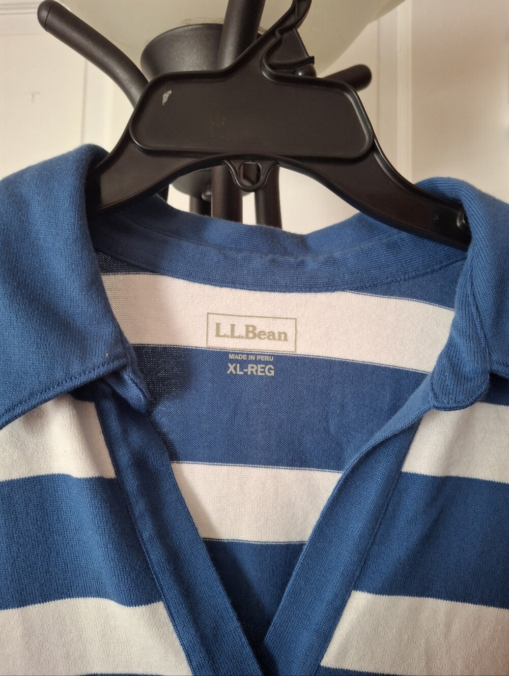 L.L. Bean Women's Blue and White Striped V-Neck Rugby Top - Picture 3 of 3
